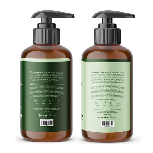 Aquableu Tea Tree Oil Shampoo & Conditioner Set β Hydrate & Soothe Scalp β Anti-Dandruff Formula For All Hair Types β Jojoba & Argan Oil - Vegan - For Men & Women β Made in USA, 16