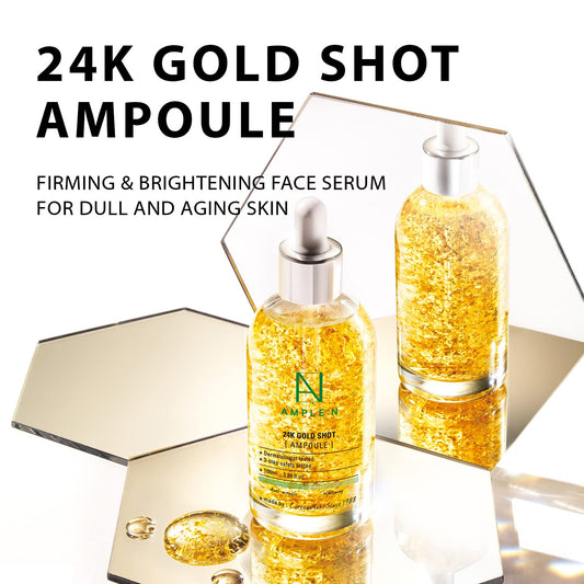 Ample:N 24K Gold Shot Ampoule - 24K Gold Anti Aging Serum – Erasing Wrinkles And Fine Lines With Collagen & Peptides – Evens Skin Tone For Dull And Saggy Skin - 3.38 .
