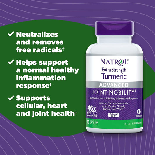 Natrol Extra Strength Turmeric Capsules, Supports Cellular,