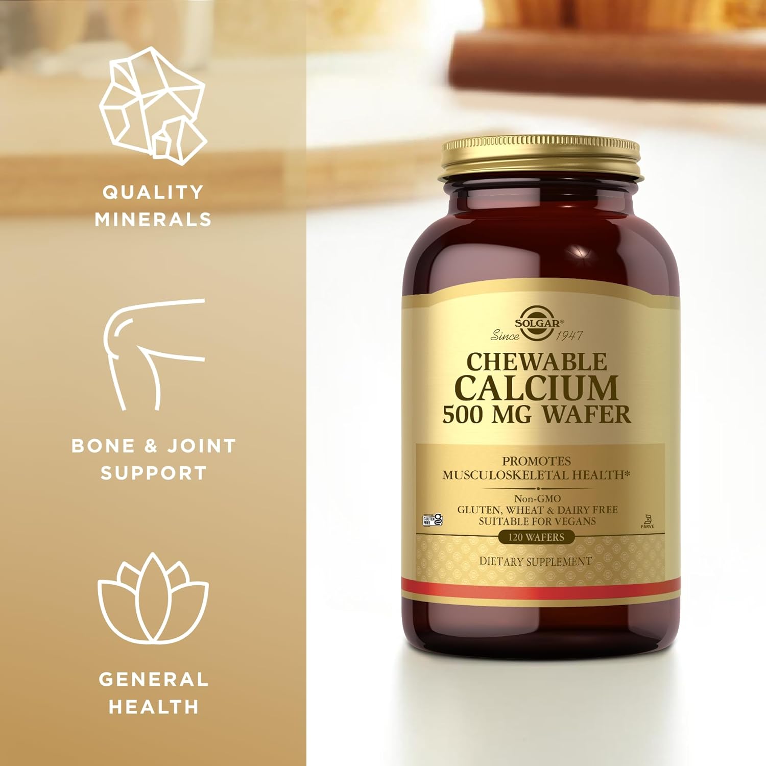 Solgar Chewable Calcium 500 mg - 120 Wafers - Promotes Musculoskeletal