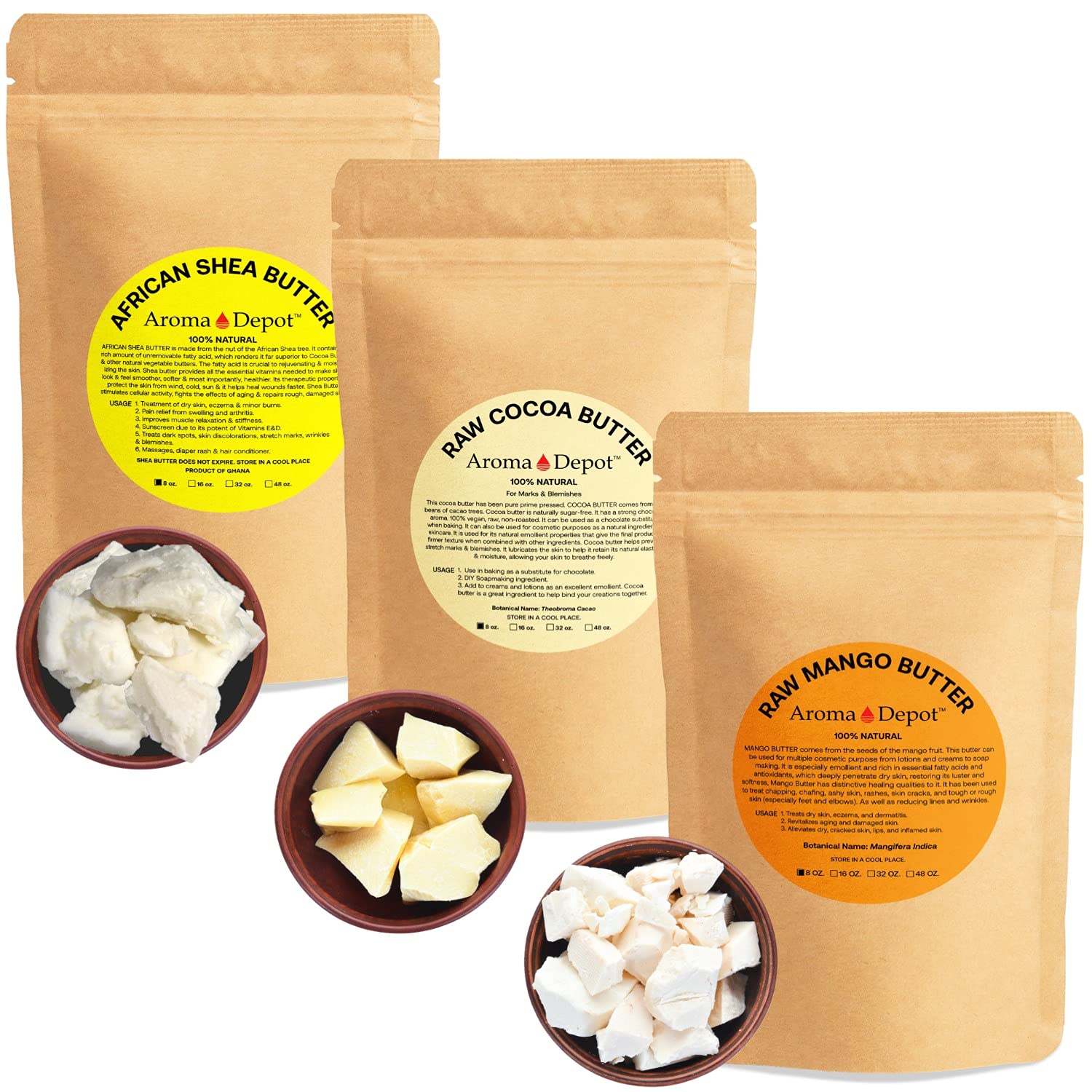 Aroma Depot Shea, Mango, and Cocoa butter 8 Variety Bundle Pack. 100%