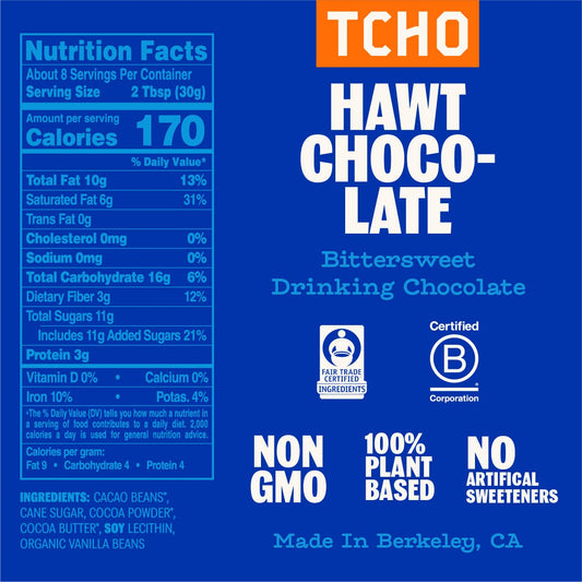 Tcho Hawt Chocolate Drinking Chocolate (3 Pack) | 100% Plant Based, Vegan Friendly, Kosher, Non-Gmo, Non-Dairy, No Artificial Sweeteners, Fair Trade Certified | Each