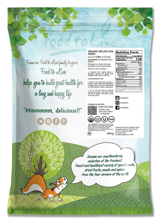 Organic Chia Seeds Powders – Non-Gmo Meal, Ground Raw Chia Seeds, Cold Milled, Kosher, Vegan, Bulk. Rich In Omega-3, Fiber, Protein. Great As Thicker. Perfect For Baking, Salads, Smoothies