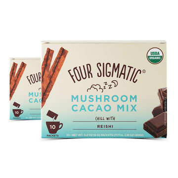 Mushroom Hot Cacao Mix With Reishi By Four Sigmatic β Organic Reishi Mushroom, Cinnamon, Cardamom, Stevia, & Cacao. Reduces Anxiety & Stress, Relaxes The Body, Improves Sleep | Usda Organic | Vegan & Paleo (2 Packs Of 10 Packets)