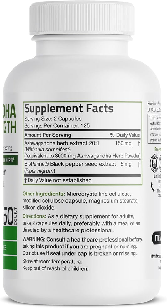 Bronson Ashwagandha Extra Strength 3000 Mg Stress & Mood Support With 0.11 Ounces