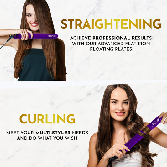 iKonic Hair Straightener Ceramic at Iron Professional No Damage Hair Straightener Infrared Hair at Iron, Temperature Control, Hair Straightener & Curler 2 in 1, Swivel Cord, Dual-Voltage (Purple)