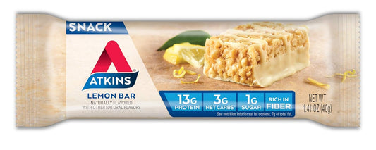 Atkins Lemon Snack Bar, Made With Real Almond Butter, 1G Sugar, Gluten Free, High In Fiber, Keto Friendly, 8 Count