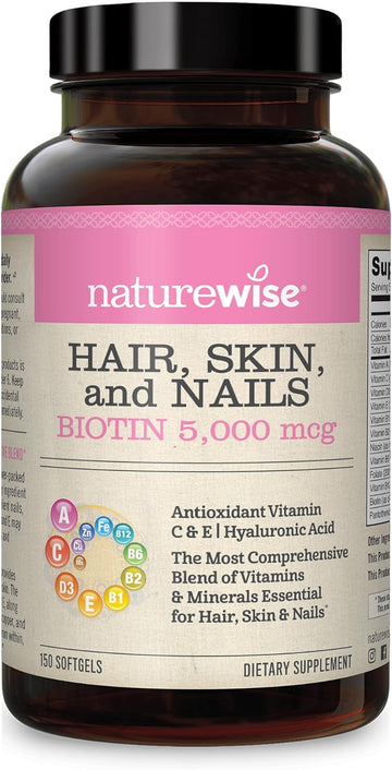 Naturewise Hair, Skin, And Nails Biotin 5,000 Mcg With Hyaluronic Acid