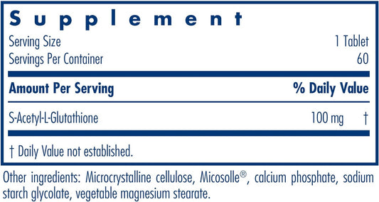 Allergy Research Group Acetyl-Glutathione, 100 Mg 60 Tabs