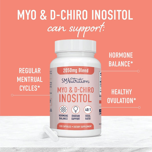 Myo-Inositol & D-Chiro Inositol | Hormone Balance For Women | Ideal 40:1 Ratio | Myo Inositol 2000Mg, D Chiro 50Mg | Vit