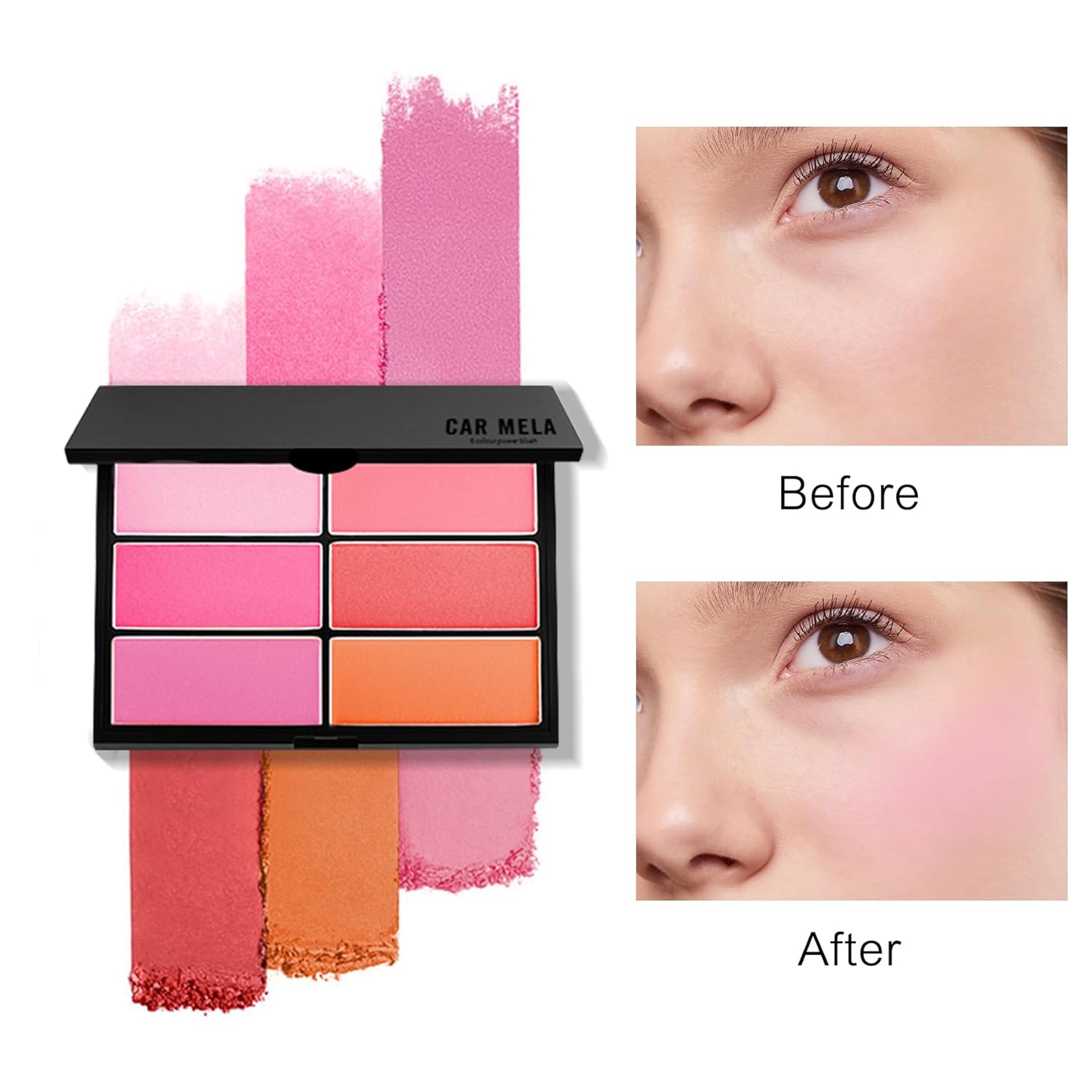 Carmela 6 Colors Powder Blush Palette, Matte and Shimmer Blu