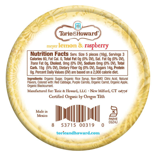 Torie And Howard Organic Hard Candy Lemon And Raspberry, 2 Ounce