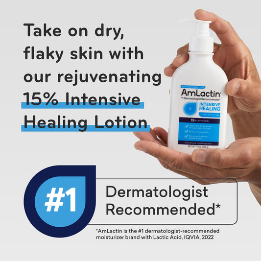 AmLactin Rapid Relief Restoring Body Lotion – 7.9  Pump Bottle – 2-in-1 Exfoliator and Moisturizer with Ceramides and 15% Lactic Acid for 24-Hour Relief from Dry Skin