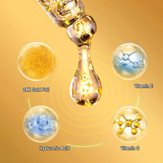 24K Under Eye Mask Puffy Eyes & Dark,24K Gold Face Serum Topical Facial Serum with Vitamin C and Hyaluronic Acid