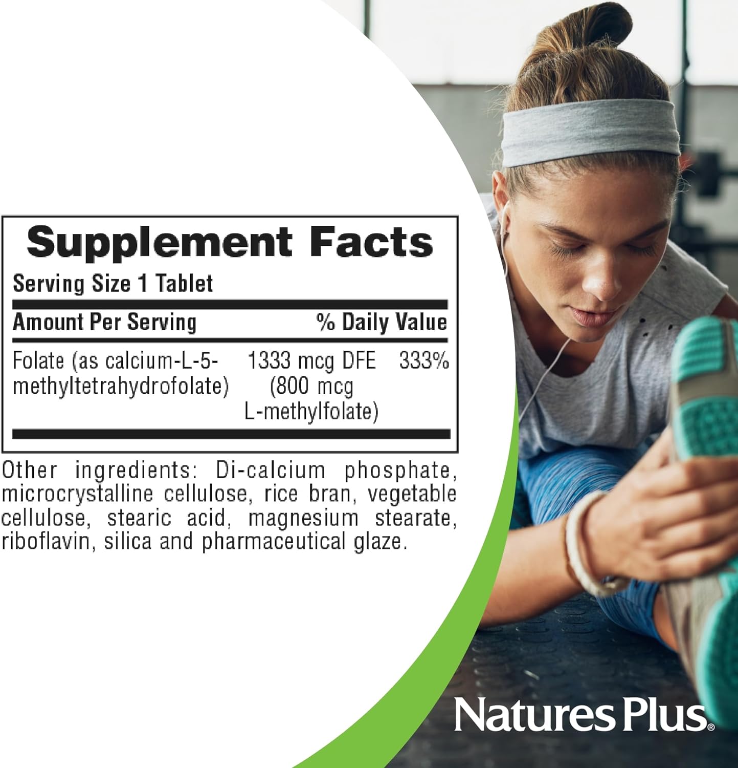 NaturesPlus Folic Acid (Methylfolate) - 800 mcg, 90 Vegan Tablets - Su