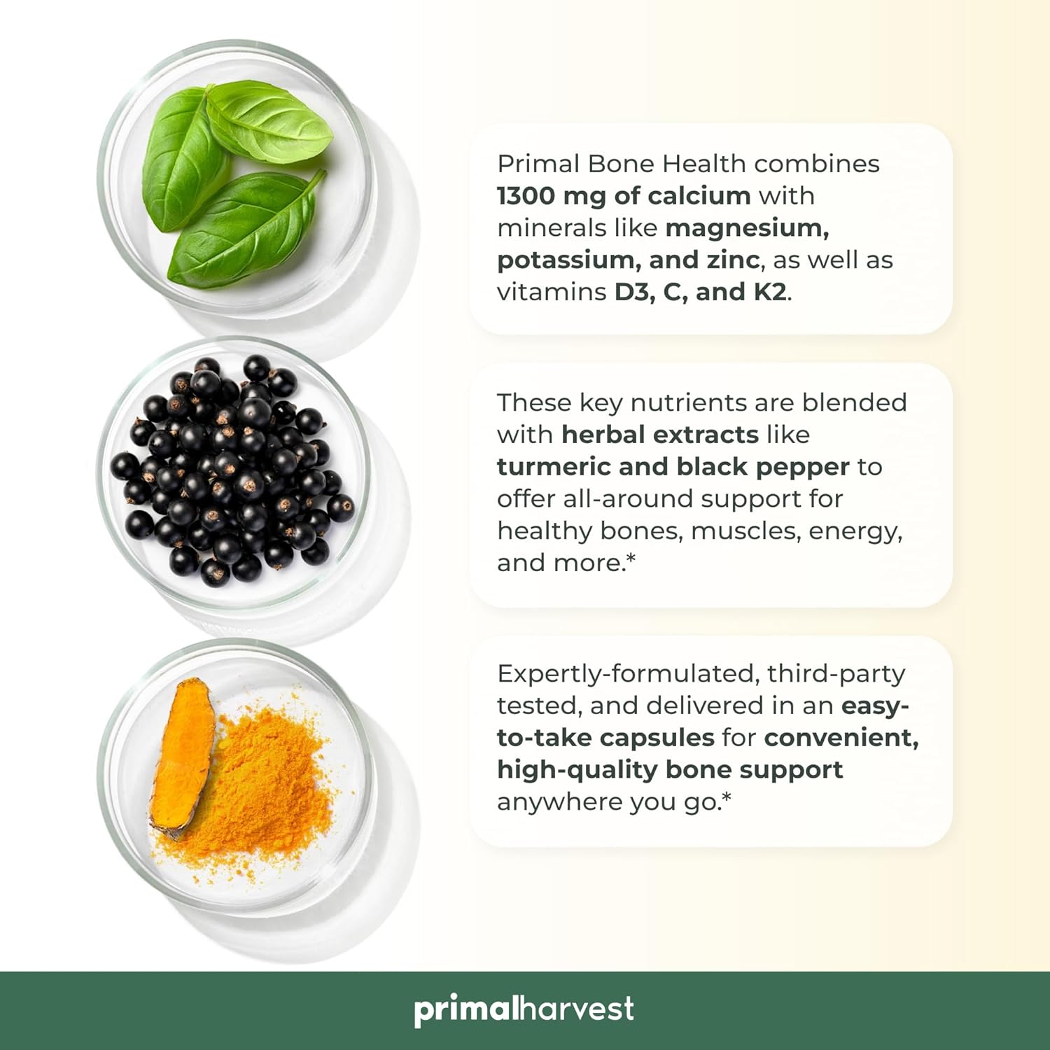 Calcium Carbonate Bone Health Complex by Primal Harvest for Men and Wo