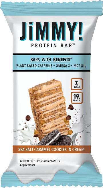 Jimmy! Protein Bar, Sea Salt And Caramel Cookies And Cream, Wake And F