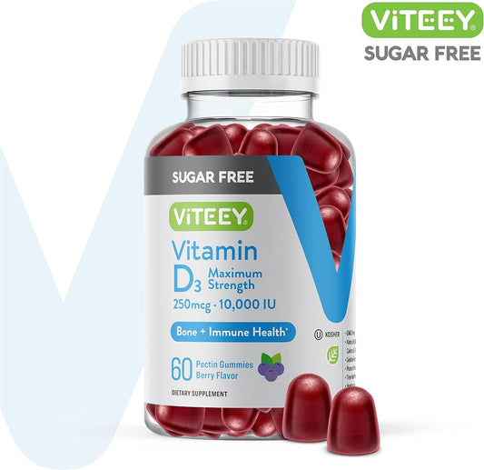 Vitamin D3 Gummies Sugar Free 10,000 Iu 250Mcg - Maximum Strength For Bone, Joint & Muscle Health | Immune Boost For Men