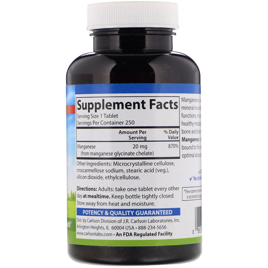 Carlson Labs, Chelated Manganese, 20 mg