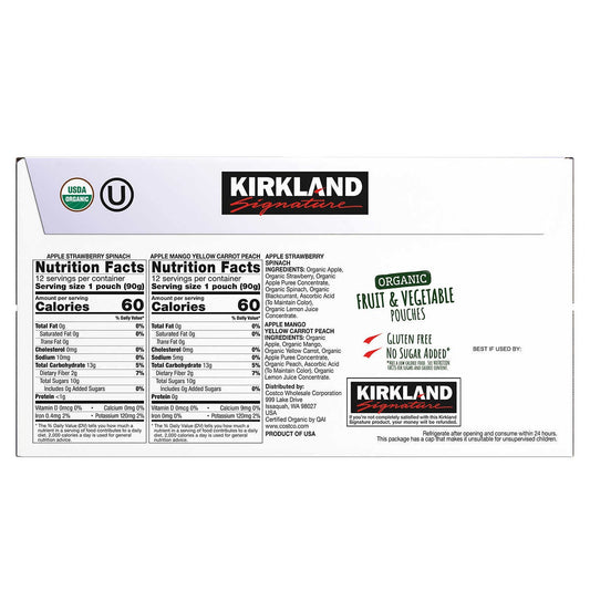 Kirkland Signature Organic Fruit And Vegetable Pouch Variety Pack