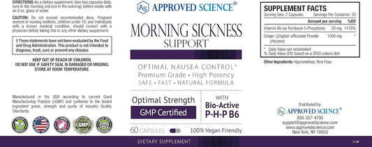 Approved Science Morning Sickness Support - Ginger, Bioactive Vitamin 2.4 Ounces