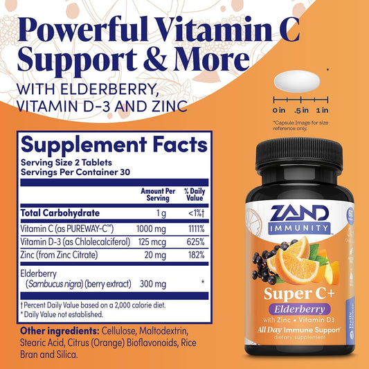 Zand Immunity Super C+ With Elderberry, All Day Immune Support, 1000Mg