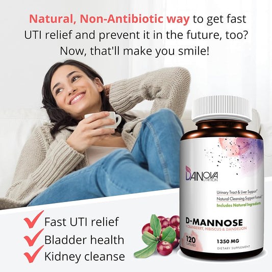 D Mannose Capsules 1350Mg I D-Mannose With Cranberry For Urinary Tract Support, Urinary Tract Health For Women, Uti Prev