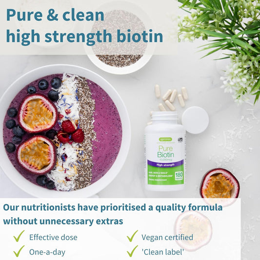 Pure Biotin 10,000 Mcg, D-Biotin, Clean Ingredients, 1-A-Day, 180 Caps79 Grams