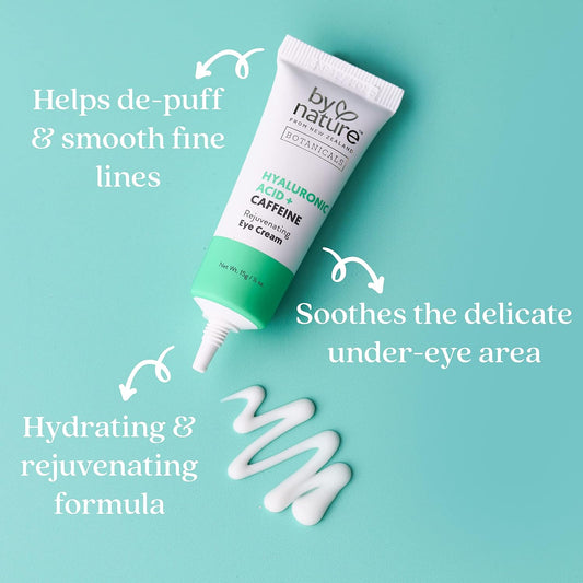 By Nature Botanicals Hyaluronic Acid & Caffeine Under Eye Cream - Firming & Refreshing Eye Cream for Dark Circles - Skincare from New Zealand - .5