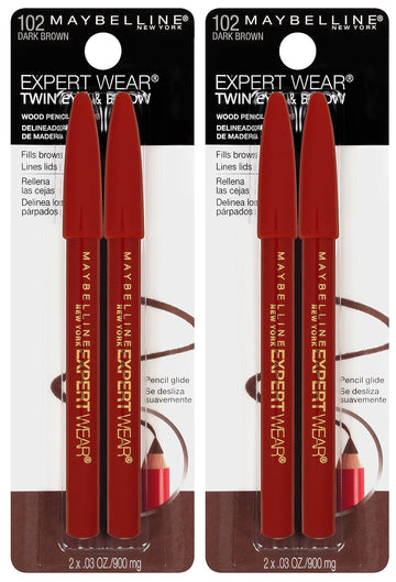 Maybelline New York Expert Wear Twin Brow & Eye Pencils Makeup, Dark Brown, 2 Count (Pack of 2)