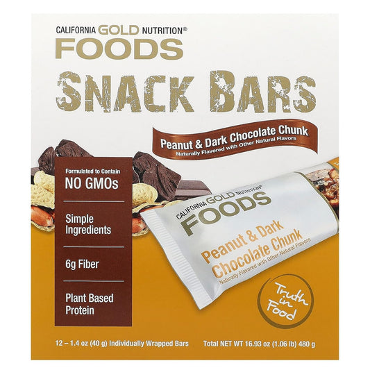 Foods, Peanut & Dark Chocolate Chunk Bars , 12 Bars, 1.4 Oz (40 G) Eac