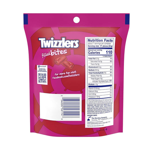 Twizzlers Filled Bites Strawberry Flavored Chewy Candy, Low Fat, 8 Oz Resealable Bag