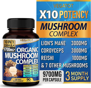 10 In 1 High Strength Mushroom Supplement 9,700Mg - Lions Mane, Cordyc