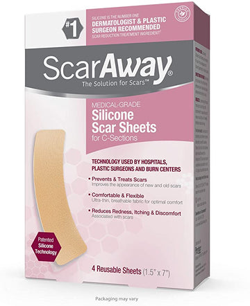 ScarAway Advanced Skincare Silicone Scar Sheets for C-Sections, Reusable Sheets (1.5β x 7β) for Hypertrophic and Keloid Scars from Injury, Burn, Surgery and more