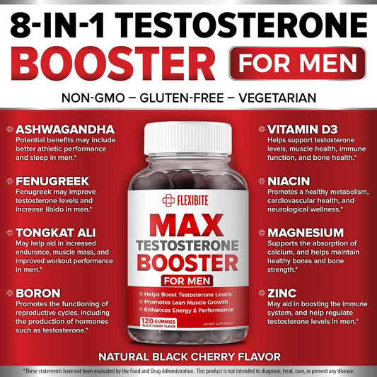 Testosterone Boosting Gummies For Men - Enhance Strength, Stamina, And Performance - Black Cherry Flavor - Non-Gmo & Veg