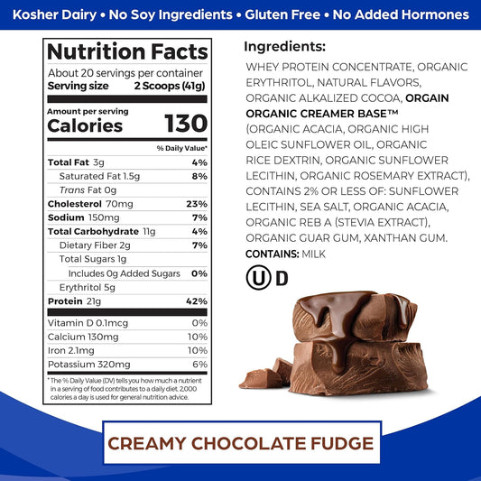 Orgain Whey Protein Powder, Creamy Chocolate Fudge - 21G Grass Fed Dai