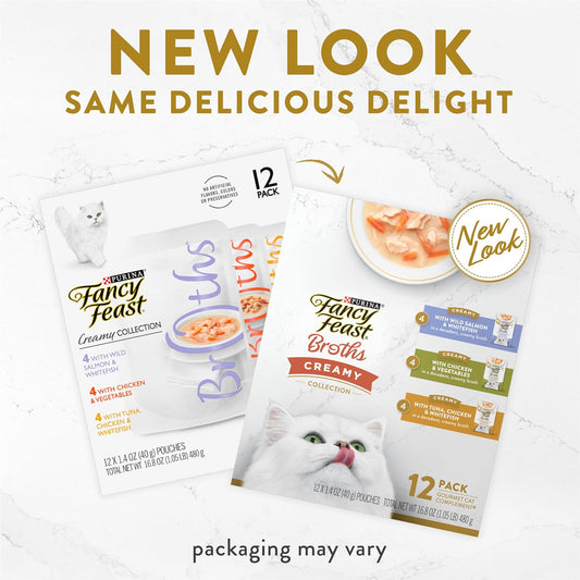 Purina Fancy Feast Lickable Broth Topper Complement Creamy Wet Cat Food Variety Pack