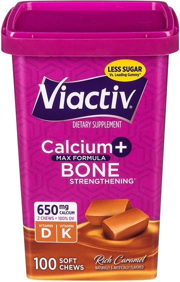 Viactiv Calcium +Vitamin D3 Supplement Soft Chews, Caramel- Calcium Dietary Supplement For Bone Health