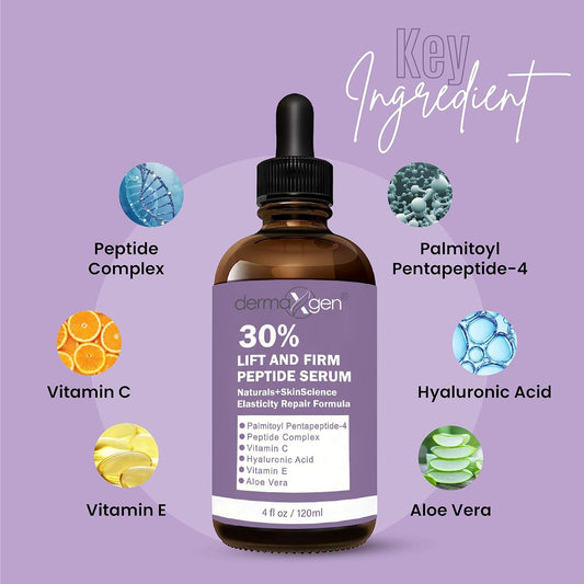 Dermaxgen Lift And Firm - 30% Peptide Serum, Matrixyl 3000, Vitamin C & E + Hyaluronic Acid + Aloe Vera, Lifts, Firms & Tightens Skin + Pure Organic Anti-aging Serum (4  )