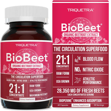 Biobeet Max Strength Beet Root Capsules - 21:1 Concentrate, Each Serving Derived From 28,350 Mg Organic Beetroot - Abso