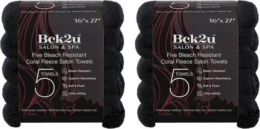 Arkwright Microfiber Coral eece Salon Towels - (Pack of 10) Bleach Safe Resistant, Absorbent Hair Drying Towel Set, Perfect for Resort, Hotel, and Spa, 16 x 27 in, Black