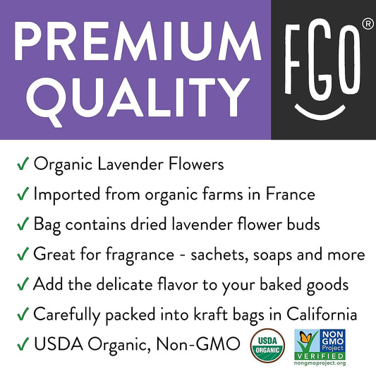 Fgo Organic Dried Lavender Flowers, 100% Raw From France (Pack Of 1)