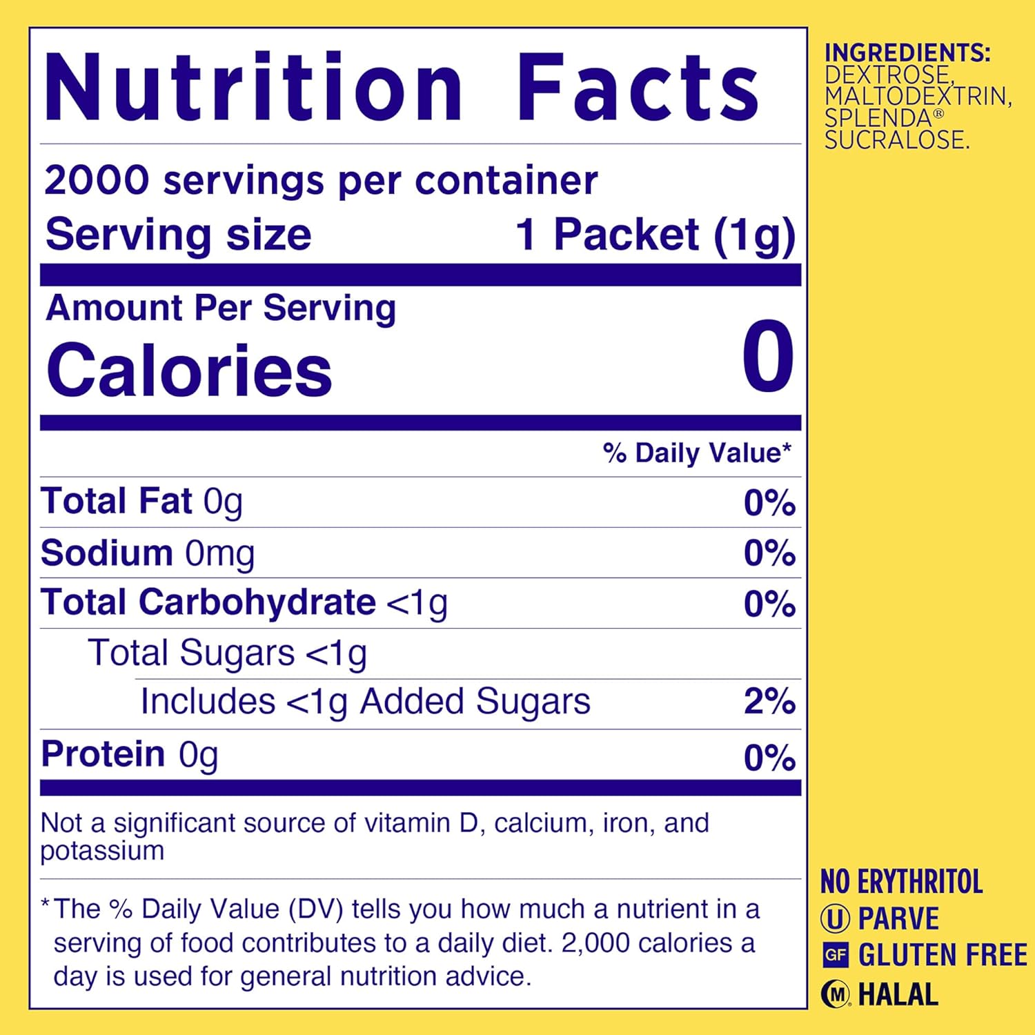 Splenda No Calorie Sweetener Cafe Stick, 1 Gram - 2000 per