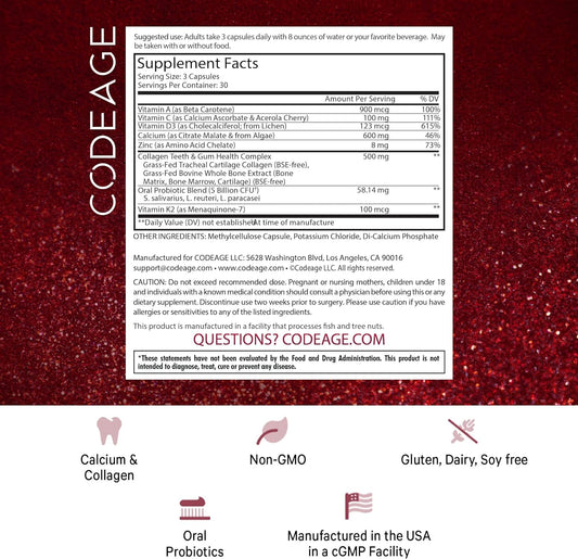 Codeage Teeth & Gums Vitamins + Oral Probiotics Supplement For Mouth -