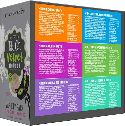 Tiki Cat Velvet Mousse, Protein Blend In Broth Variety Pack, Complete Nutrition For Balanced Diet, Wet Cat Food For All