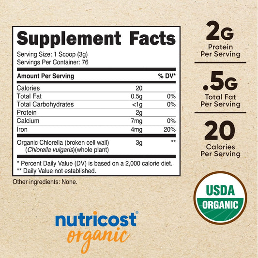 Nutricost Organic Chlorella Powder 8Oz - 3000Mg Per Serving - Non-Gmo,