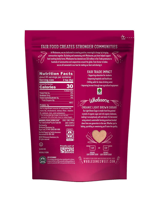 Wholesome Organic Light Brown Sugar, Fair Trade, Non Gmo & Gluten Free, 1.5 Pound (Pack Of 1)