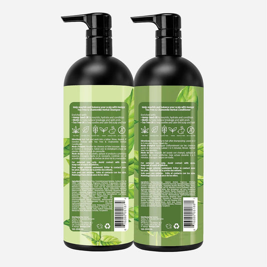 HEMPZ Hair Shampoo & Conditioner Set - Tea Tree & Chamomile for Dry, Damaged and Color Treated Hair, Hydrating, Softening, Moisturizing with Vegan Biotin for Scalp Care Duo Set - 33.8