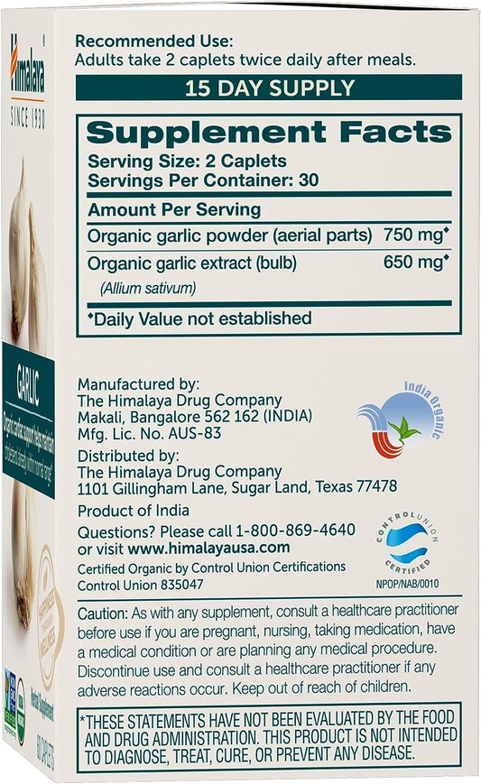 Himalaya Organic Garlic, For Total Heart Health, Cholesterol And Immun