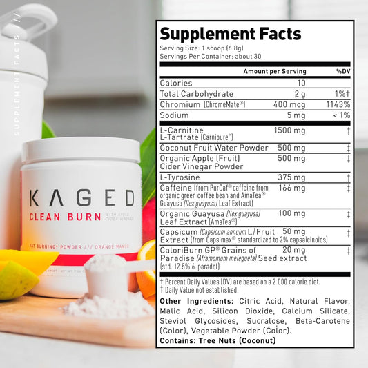 Kaged Thermogenic Powder | Clean Burn | Orange Mango | Men & Women | W